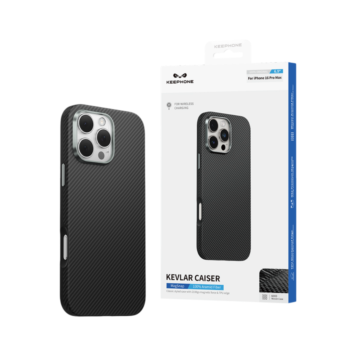 Keephone Apple iPhone 16 Pro Max Kevlar Caiser Magsafe Kapak - Siyah
