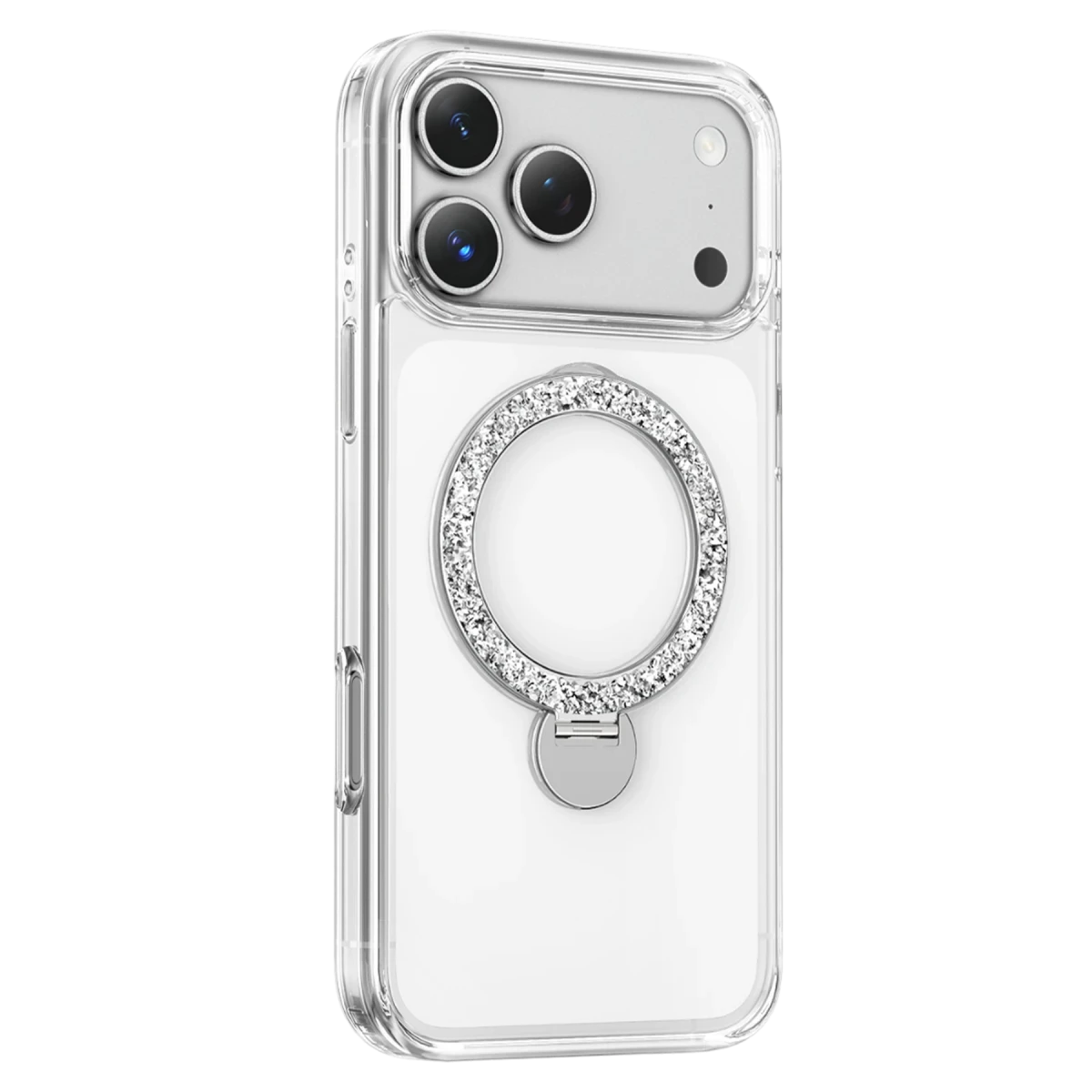 Keephone Apple iPhone 17 Pro Crystal Taşlı 360 Magsafe Standlı Kapak - Şeffaf