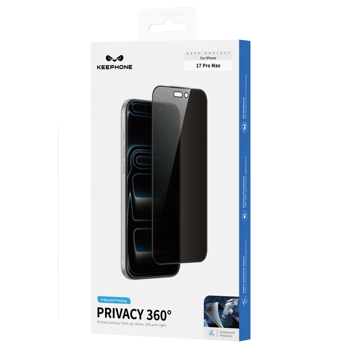 Keephone Apple iPhone 17 Pro Max 360 4 Way Privacy Cam Ekran Koruyucu - Siyah