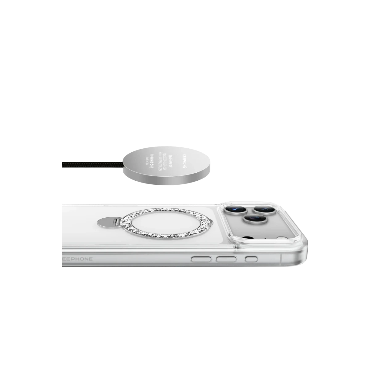 Keephone Apple iPhone 17 Pro Max Crystal Taşlı 360 Magsafe Standlı Kapak - Şeffaf