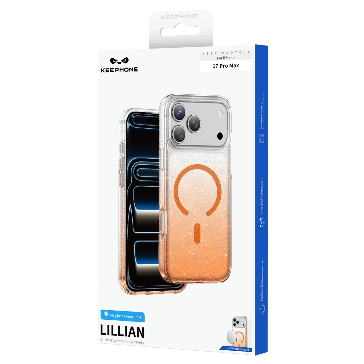 Keephone Apple iPhone 17 Pro Max Lillian Simli Magsafe Kılıf - Turuncu