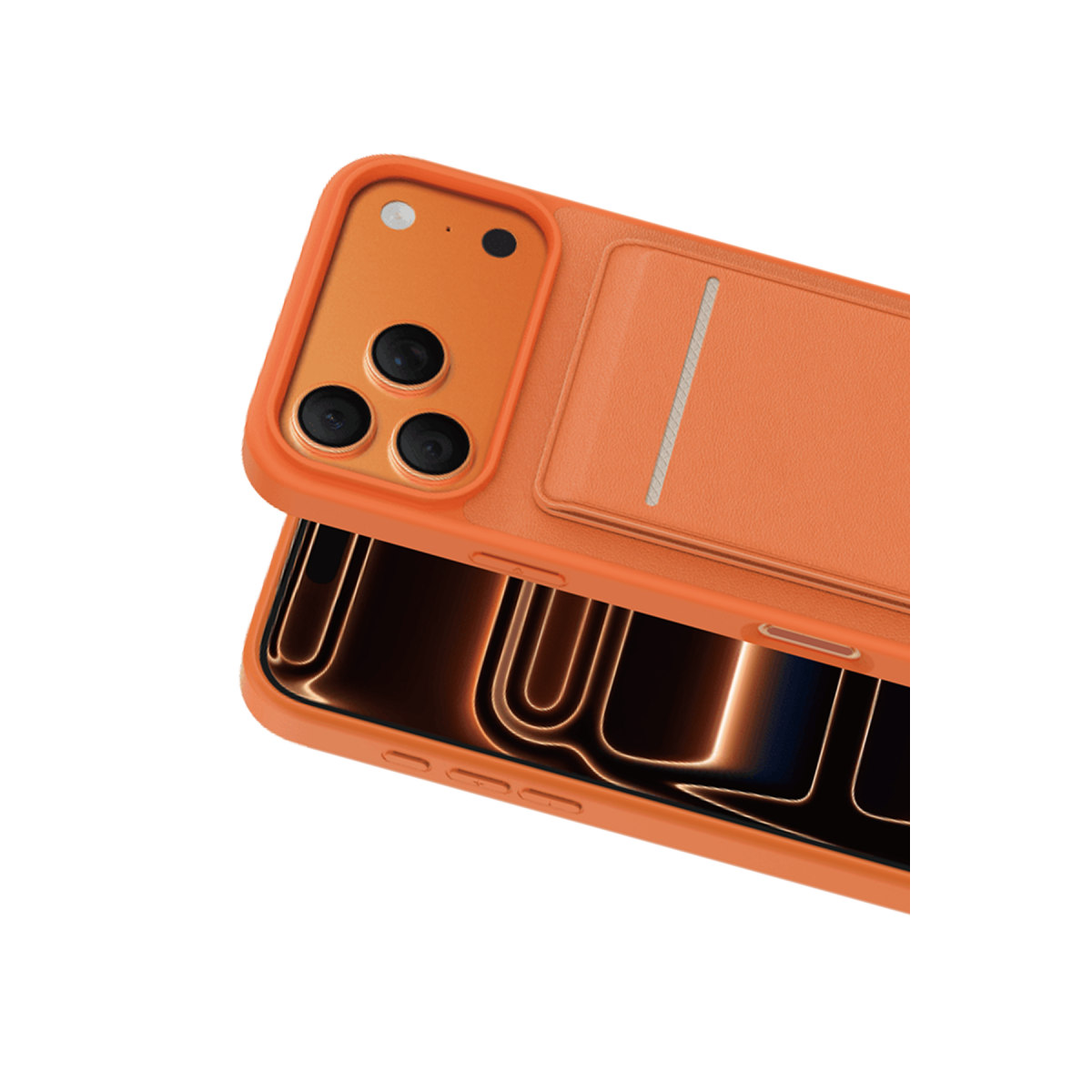 Keephone Apple iPhone 17 Pro Max Suedea Kartvizitli Standlı Kapak - Turuncu
