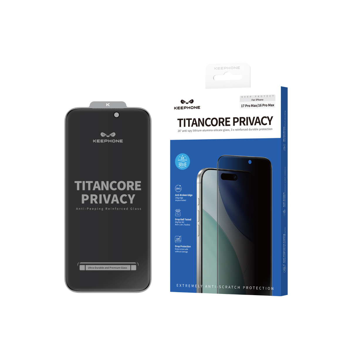 Keephone Apple iPhone 17 Pro Max Titancore Hayalet Cam Ekran Koruyucu - Siyah