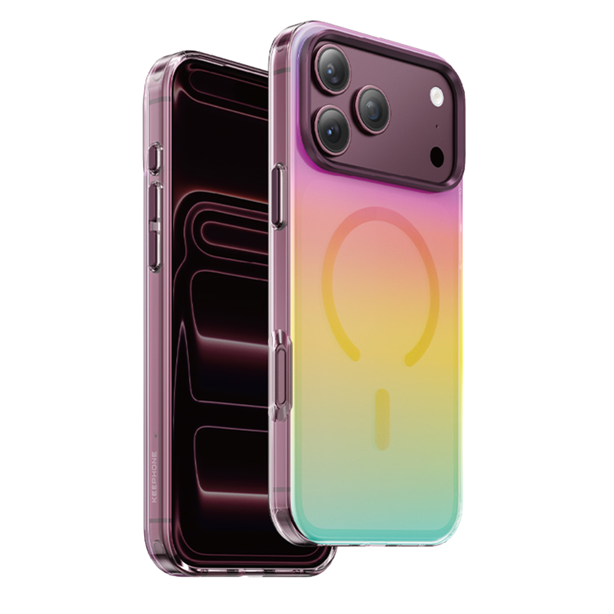 Keephone Apple iPhone 18 Pro Rainbow Magsafe Kapak - Bordo