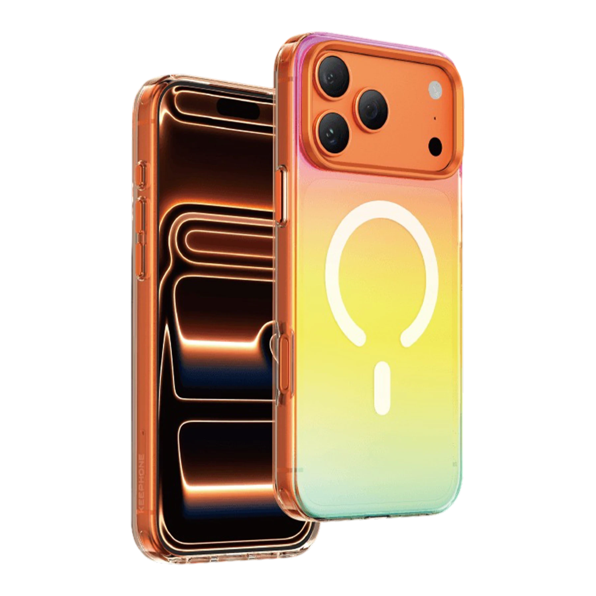 Keephone Apple iPhone 18 Pro Rainbow Magsafe Kapak - Turuncu