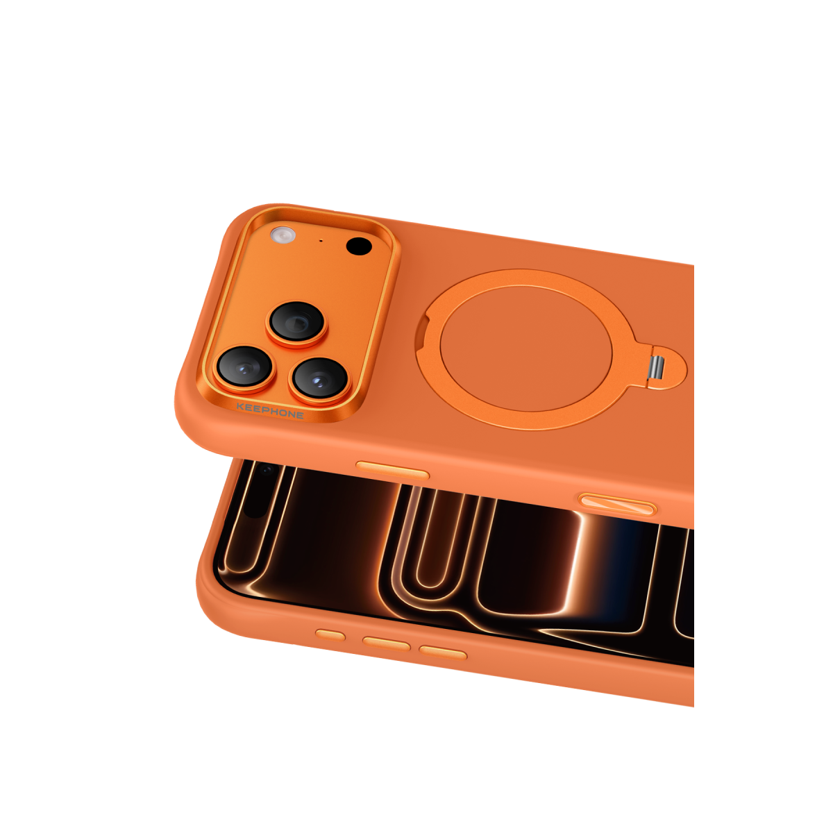 Keephone Apple iPhone 18 Pro Rovana Standlı Magsafe Kapak - Turuncu