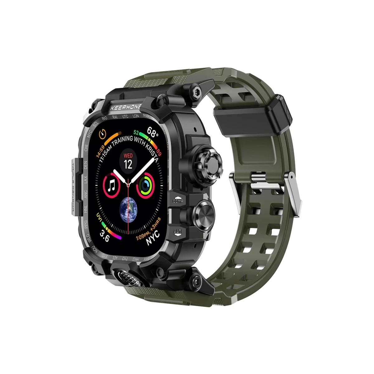 Keephone Apple Watch 46mm Bassion Kasalı Kordon - Yeşil