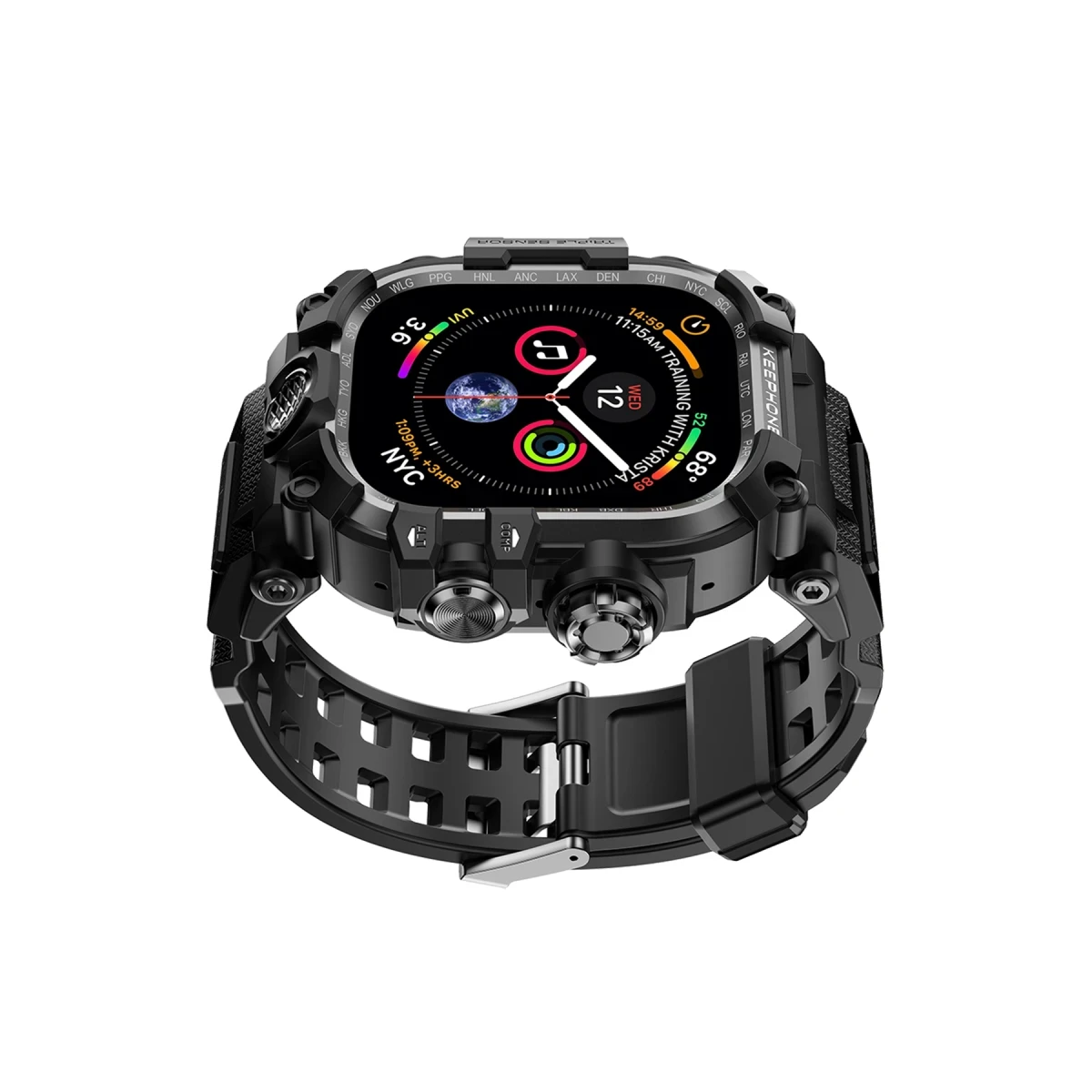 Keephone Apple Watch Ultra 49mm Bassion Kasalı Kordon - Siyah