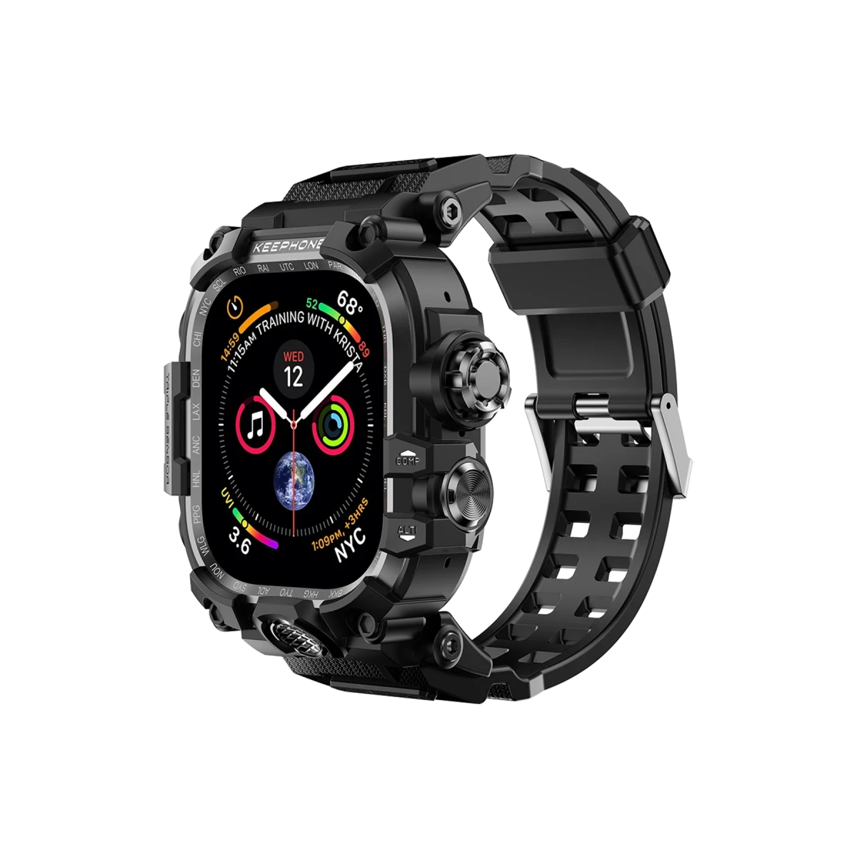 Keephone Apple Watch Ultra 49mm Bassion Kasalı Kordon - Siyah