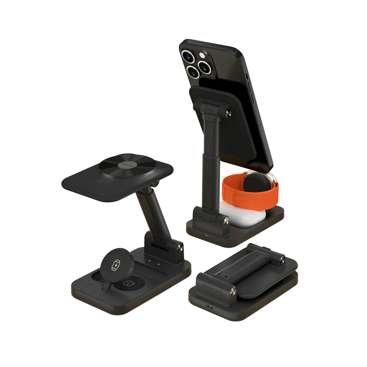 Keephone CR-302 3in1 Masaüstü Kablosuz Şarj Standı - Siyah