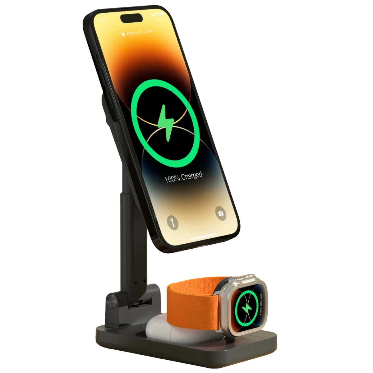 Keephone CR-302 3in1 Masaüstü Kablosuz Şarj Standı - Siyah