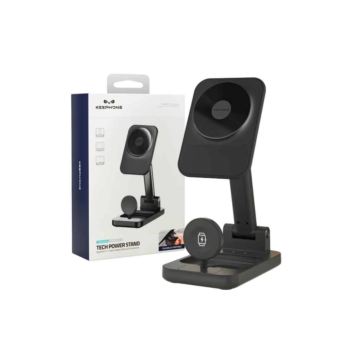 Keephone CR-302 3in1 Masaüstü Kablosuz Şarj Standı - Siyah