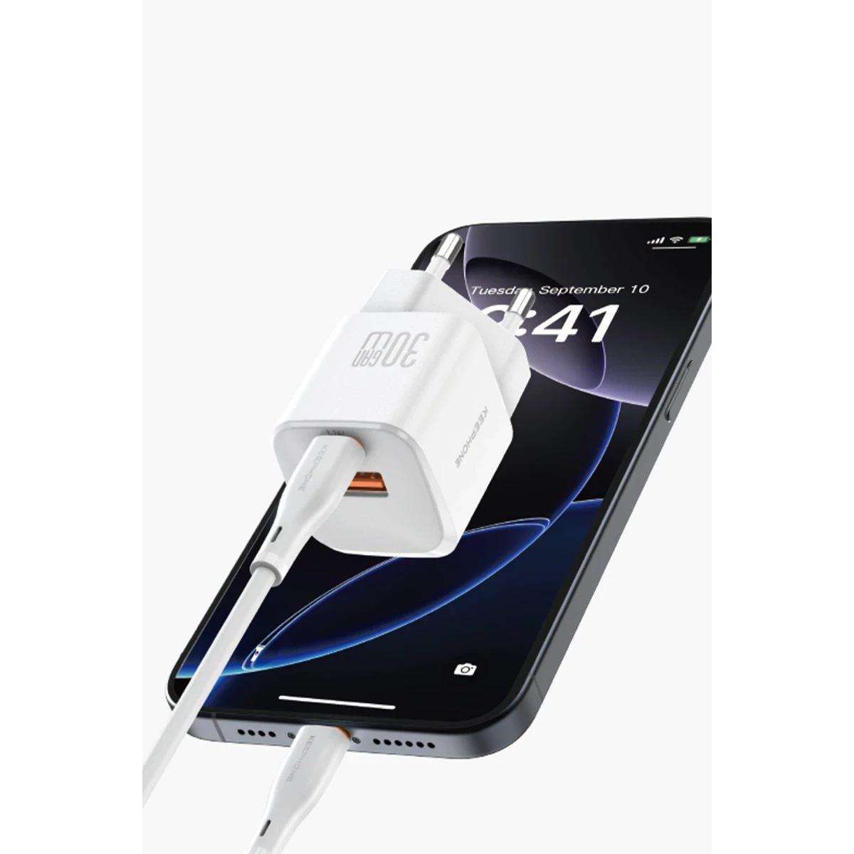 Keephone GaN Wall CH23091 30W 1 Adet Type-C ve 1 Adet USB Çıkışlı GaN Şarj Cihazı - Beyaz