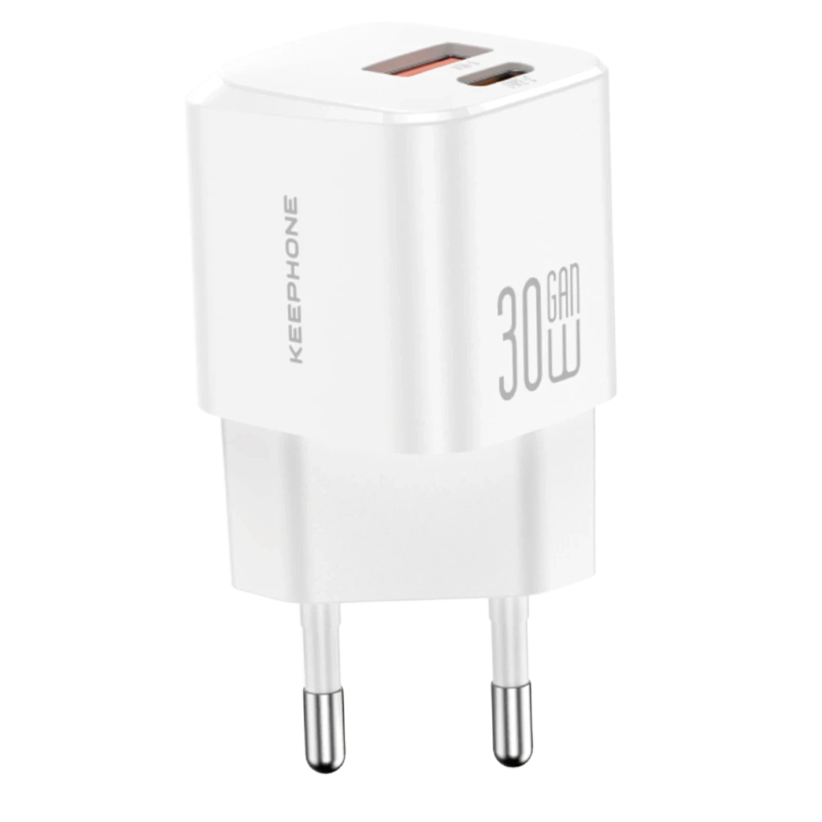 Keephone GaN Wall CH23091 30W 1 Adet Type-C ve 1 Adet USB Çıkışlı GaN Şarj Cihazı - Beyaz