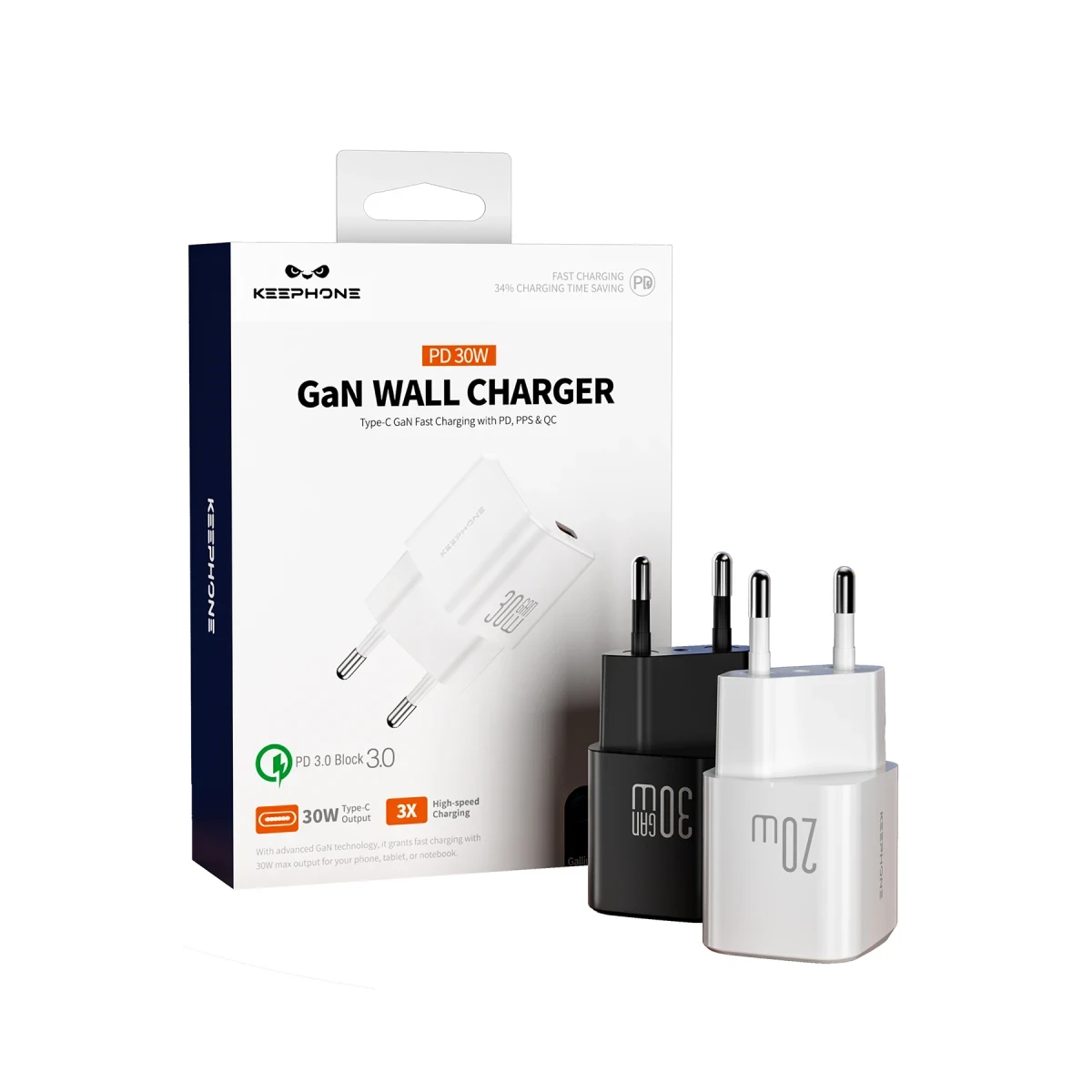 Keephone GaN Wall CH23092 1 Adet 30W Type-C Çıkışlı GaN Şarj Cihazı - Siyah