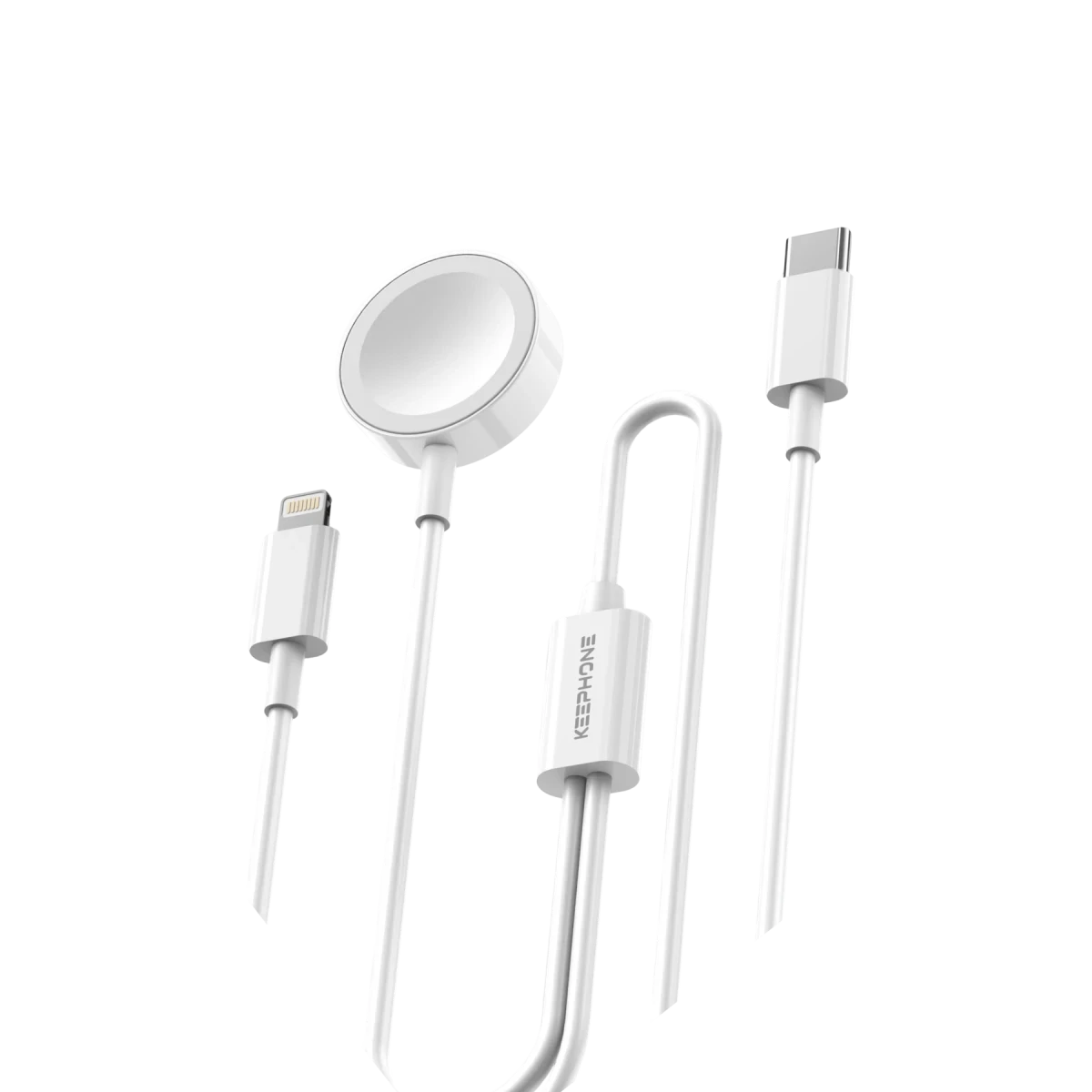 Keephone IC-013 Type-C to Lightning ve Kablosuz Saat Şarj Çıkışlı 2in1 Hızlı Şarj Kablosu - Beyaz