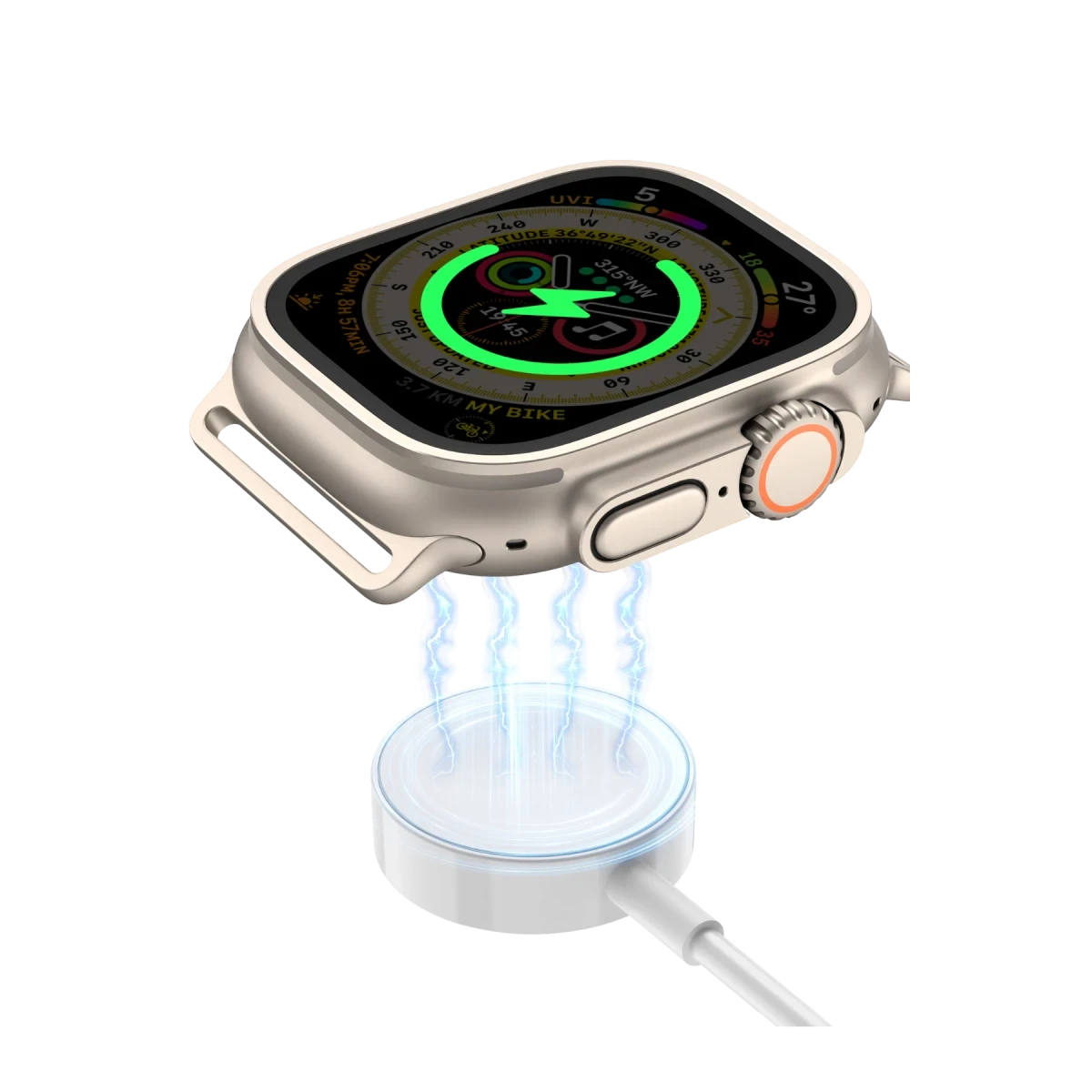 Keephone IC-013 Type-C to Lightning ve Kablosuz Saat Şarj Çıkışlı 2in1 Hızlı Şarj Kablosu - Beyaz