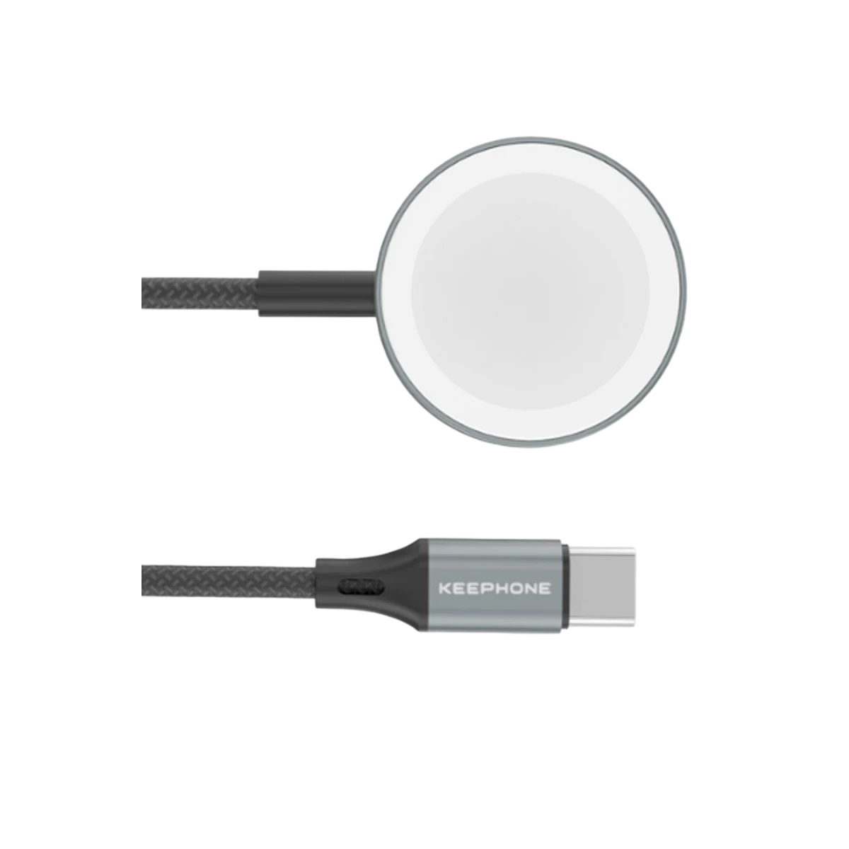 Keephone IC-026 Type-C to Kablosuz Saat Şarj Çıkışlı Örgü Hızlı Şarj Kablosu - Siyah