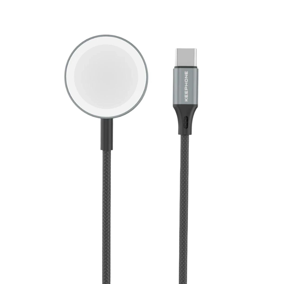 Keephone IC-026 Type-C to Kablosuz Saat Şarj Çıkışlı Örgü Hızlı Şarj Kablosu - Siyah
