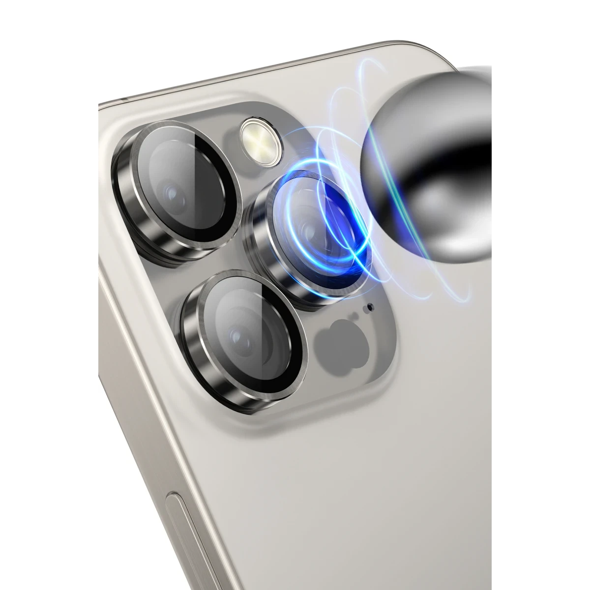 Keephone Apple iPhone 14 3D Spiral Alüminyum AR Kamera Lens Koruyucu - Gümüş