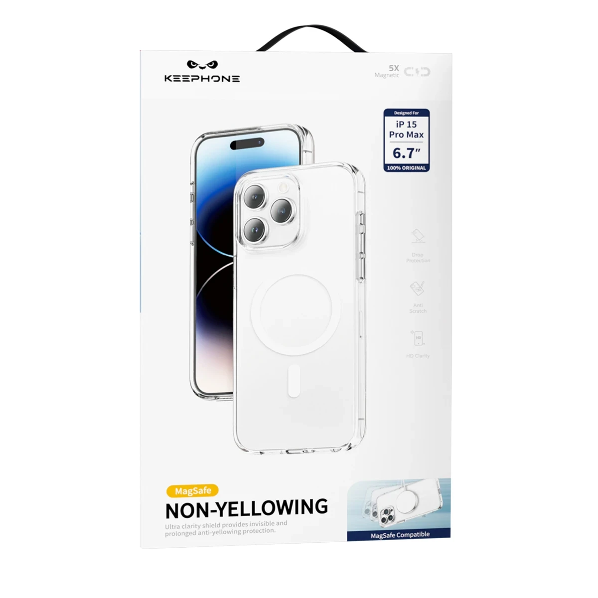 Keephone iPhone 14 Pro Max Non Yellow Şeffaf Magsafe Kılıf - Şeffaf