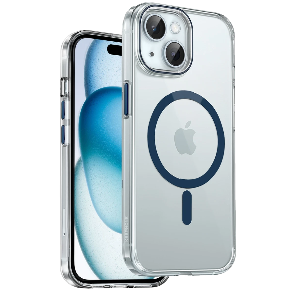 Keephone iPhone 15 Aurora Şeffaf Magsafe Kılıf - Mavi