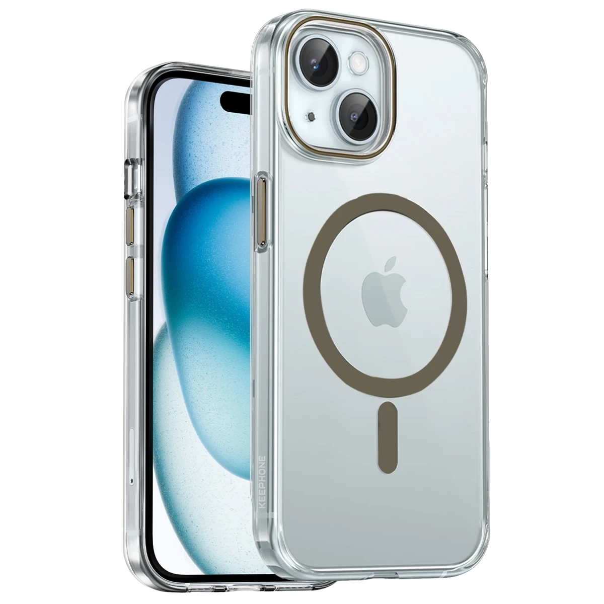 Keephone iPhone 15 Aurora Şeffaf Magsafe Kılıf - Titanyum Gri