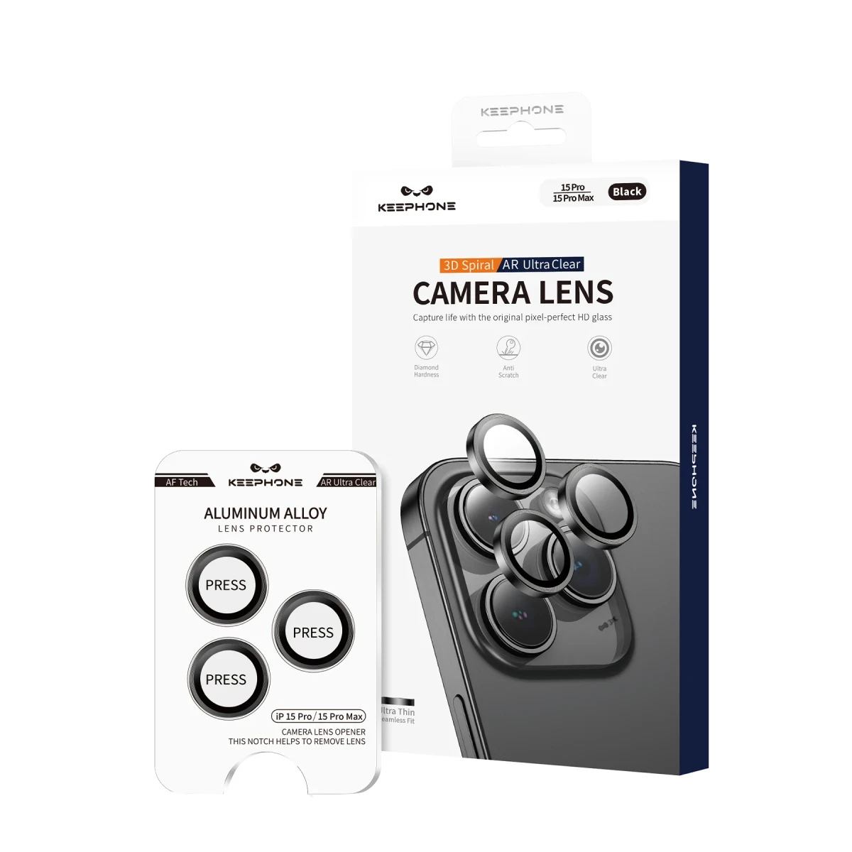 Keephone iPhone 15 Pro Max 3D Spiral Alüminyum AR Kamera Lens Koruyucu - Gümüş