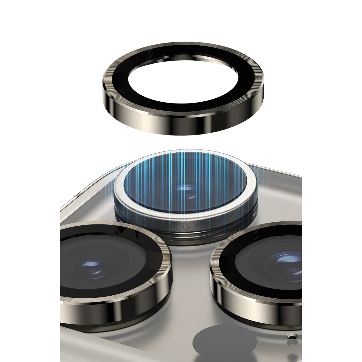 Keephone Apple iPhone 15 Pro Max 3D Spiral Alüminyum AR Kamera Lens Koruyucu - Titanyum