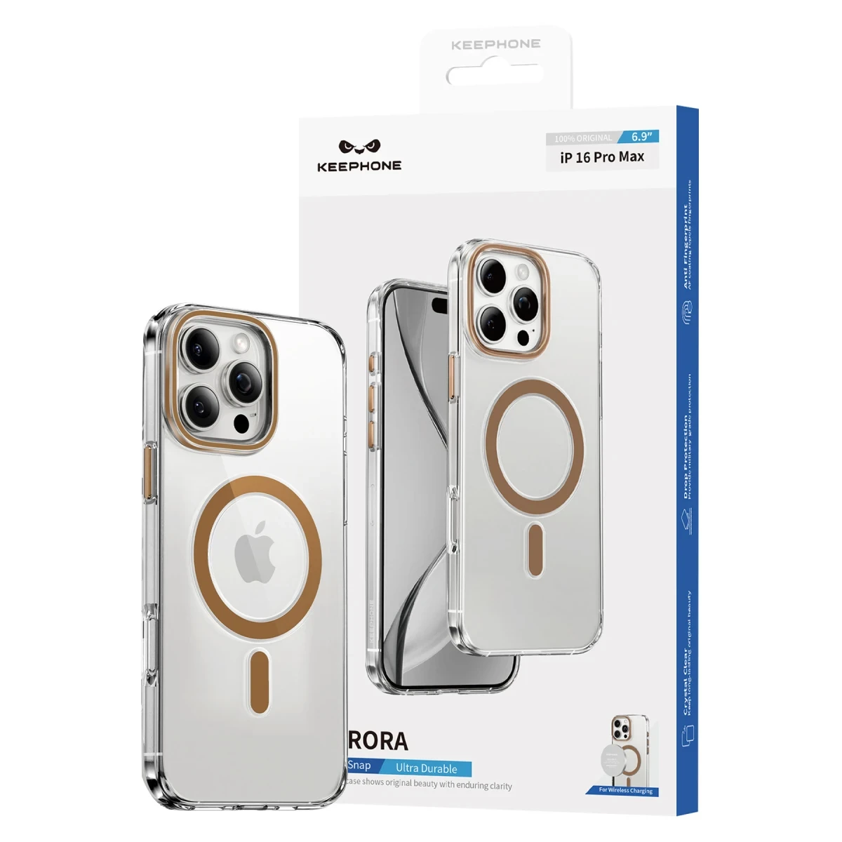 Keephone iPhone 15 Pro Max Aurora Şeffaf Magsafe Kılıf - Mavi