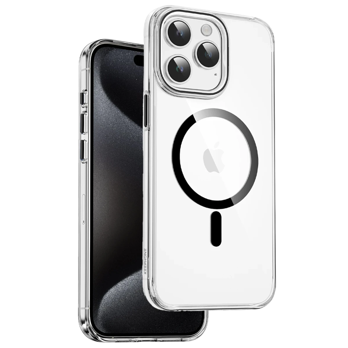 Keephone Apple iPhone 15 Pro Max Aurora Şeffaf Magsafe Kılıf - Siyah