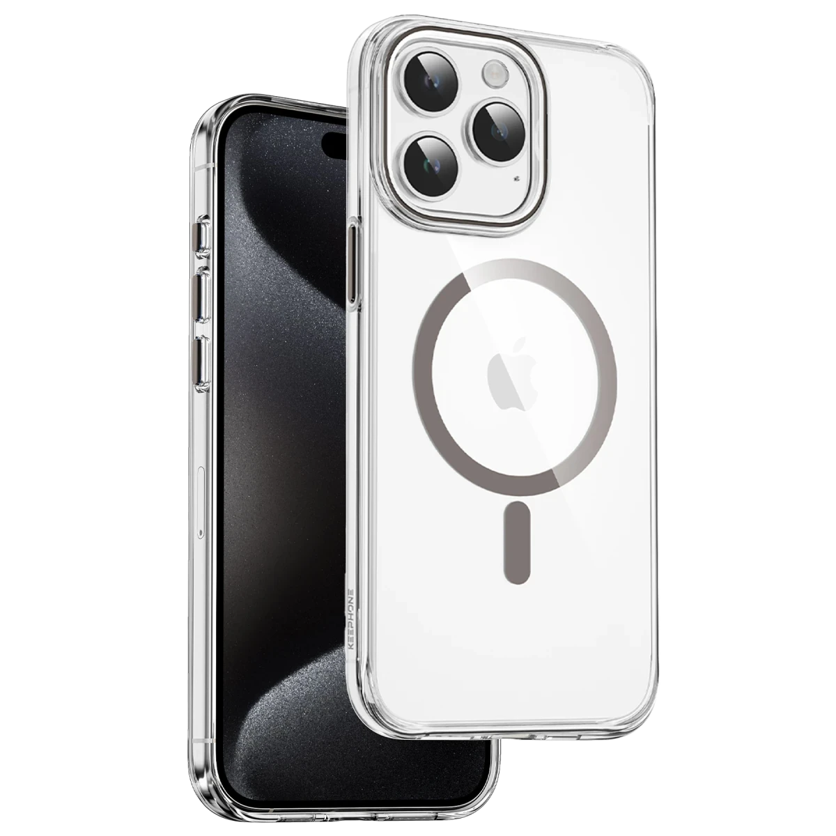 Keephone iPhone 15 Pro Max Aurora Şeffaf Magsafe Kılıf - Titanyum Gri