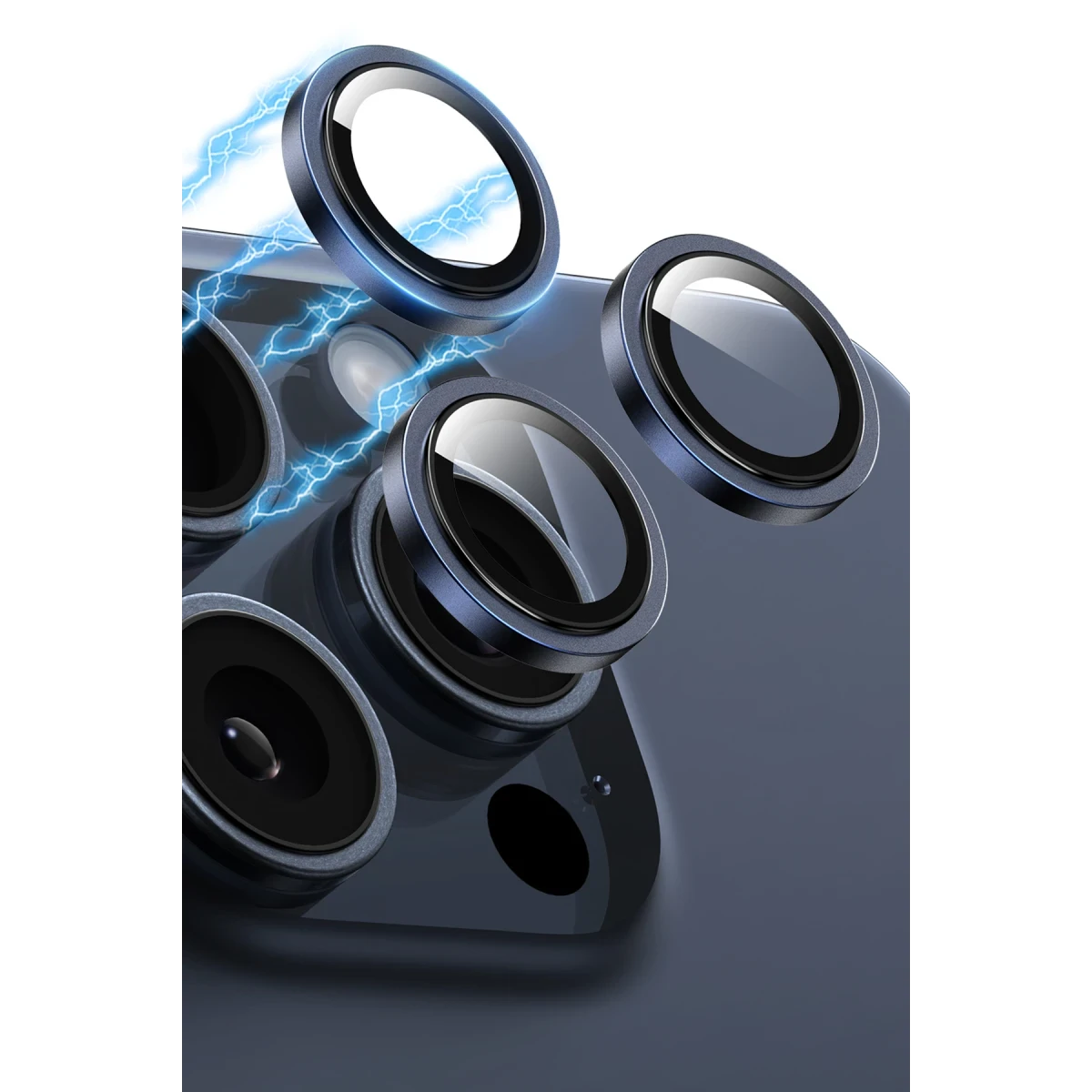 Keephone iPhone 15 Pro Max Capital Alüminyum AR Kamera Lens Koruyucu - Beyaz Titanyum
