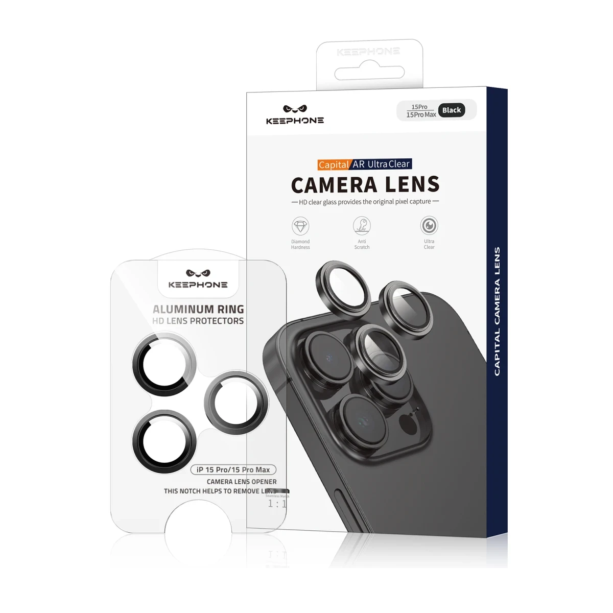 Keephone iPhone 15 Pro Max Capital Alüminyum AR Kamera Lens Koruyucu - Natural Titanyum