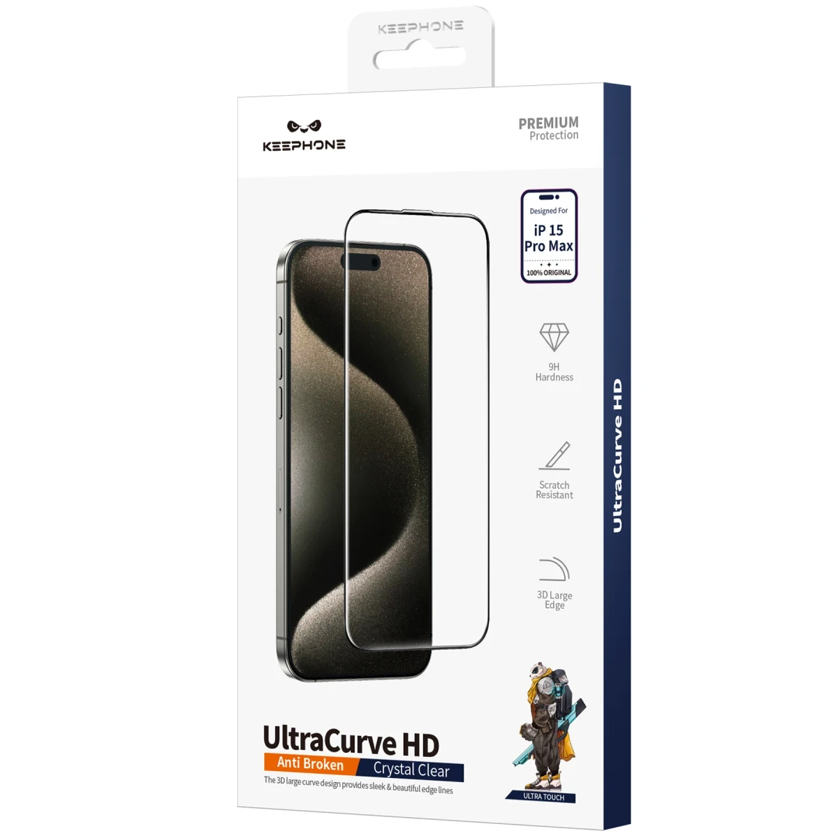 Keephone iPhone 15 Pro Max UltraCurve HD 3D Cam Ekran Koruyucu - Siyah