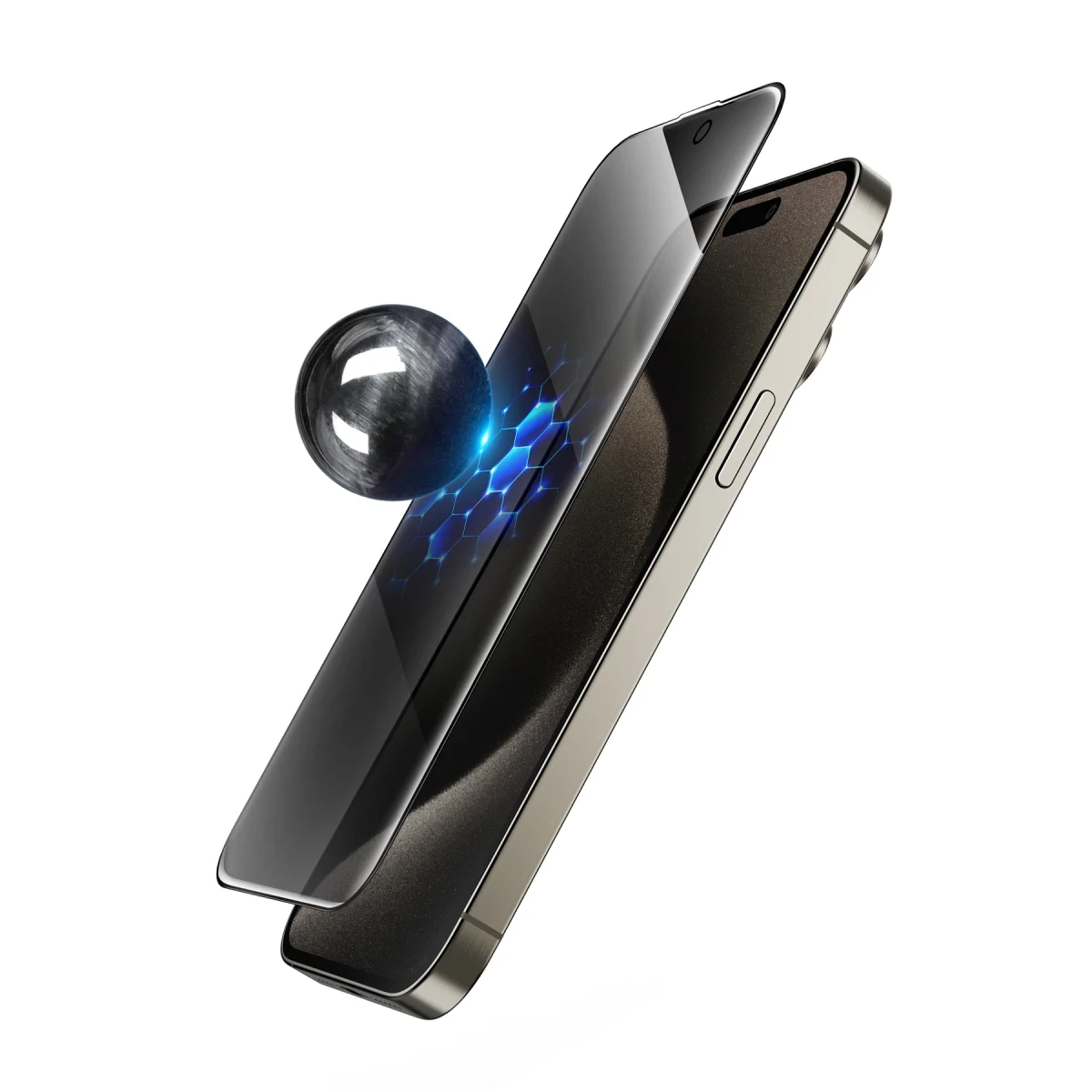 Keephone iPhone 15 Pro Max UltraCurve Privacy 3D Cam Ekran Koruyucu - Siyah