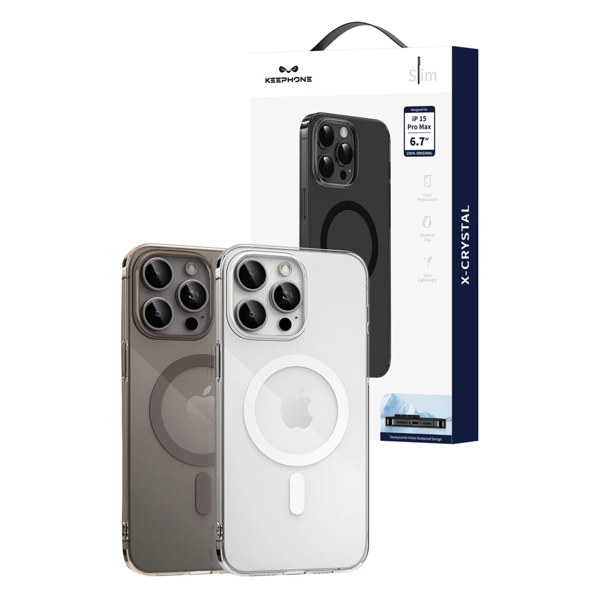 Keephone iPhone 15 Pro Max X-Crystal Slim Magsafe Kılıf - Natural Grey