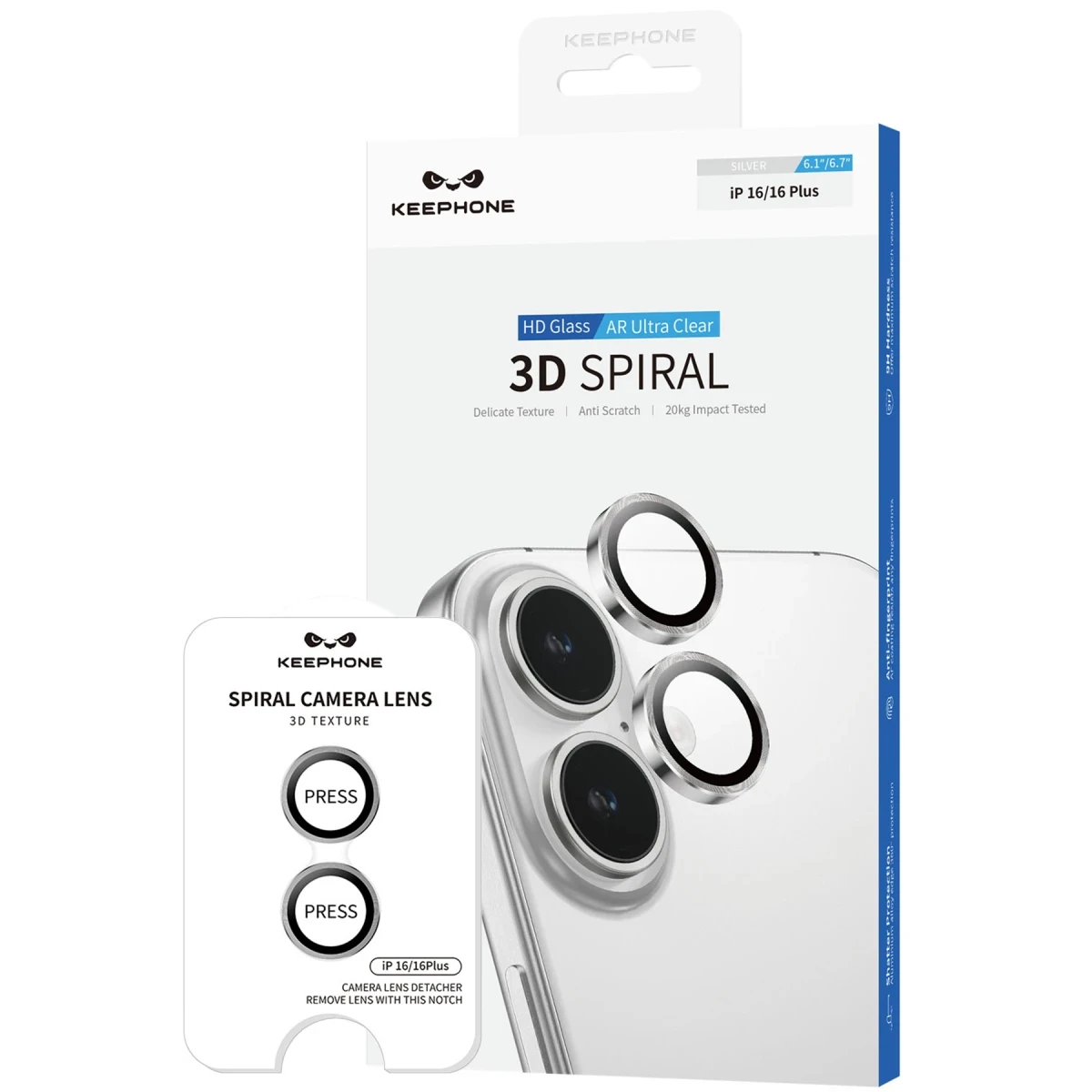 Keephone Apple iPhone 16 3D Spiral Alüminyum AR Kamera Lens Koruyucu - Gümüş