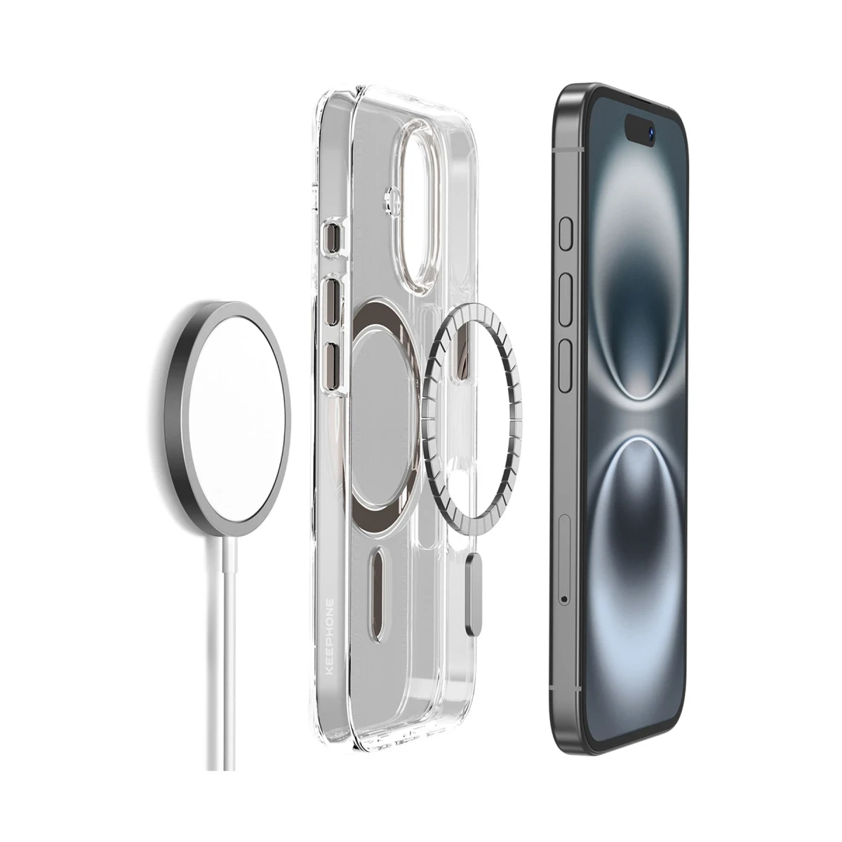 Keephone iPhone 16 Aurora Şeffaf Magsafe Kılıf - Siyah Titanyum