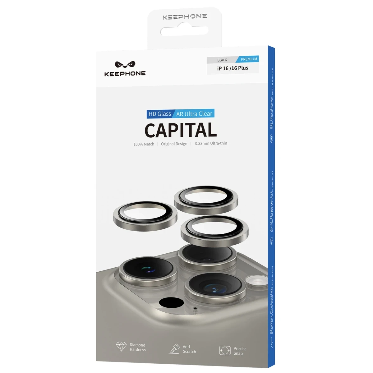 Keephone Apple iPhone 16 Capital Alüminyum AR Kamera Lens Koruyucu - Gümüş