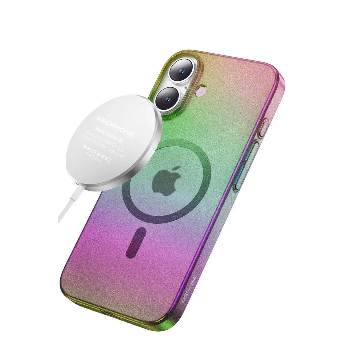 Keephone iPhone 16 Fantasia Gökkuşağı Magsafe Kılıf - Beyaz