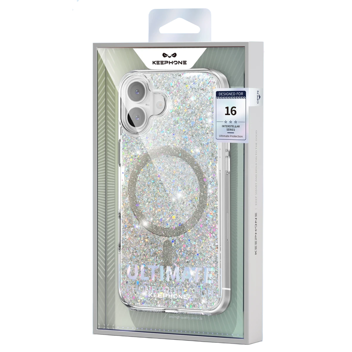 Keephone Apple iPhone 16 Interstellar Glitter Magsafe Kılıf - Gümüş
