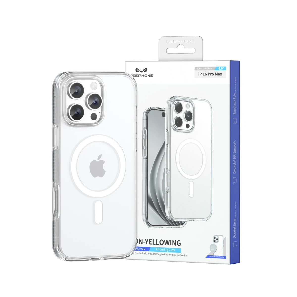 Keephone Apple iPhone 16 Non Yellow Şeffaf Magsafe Kılıf - Şeffaf