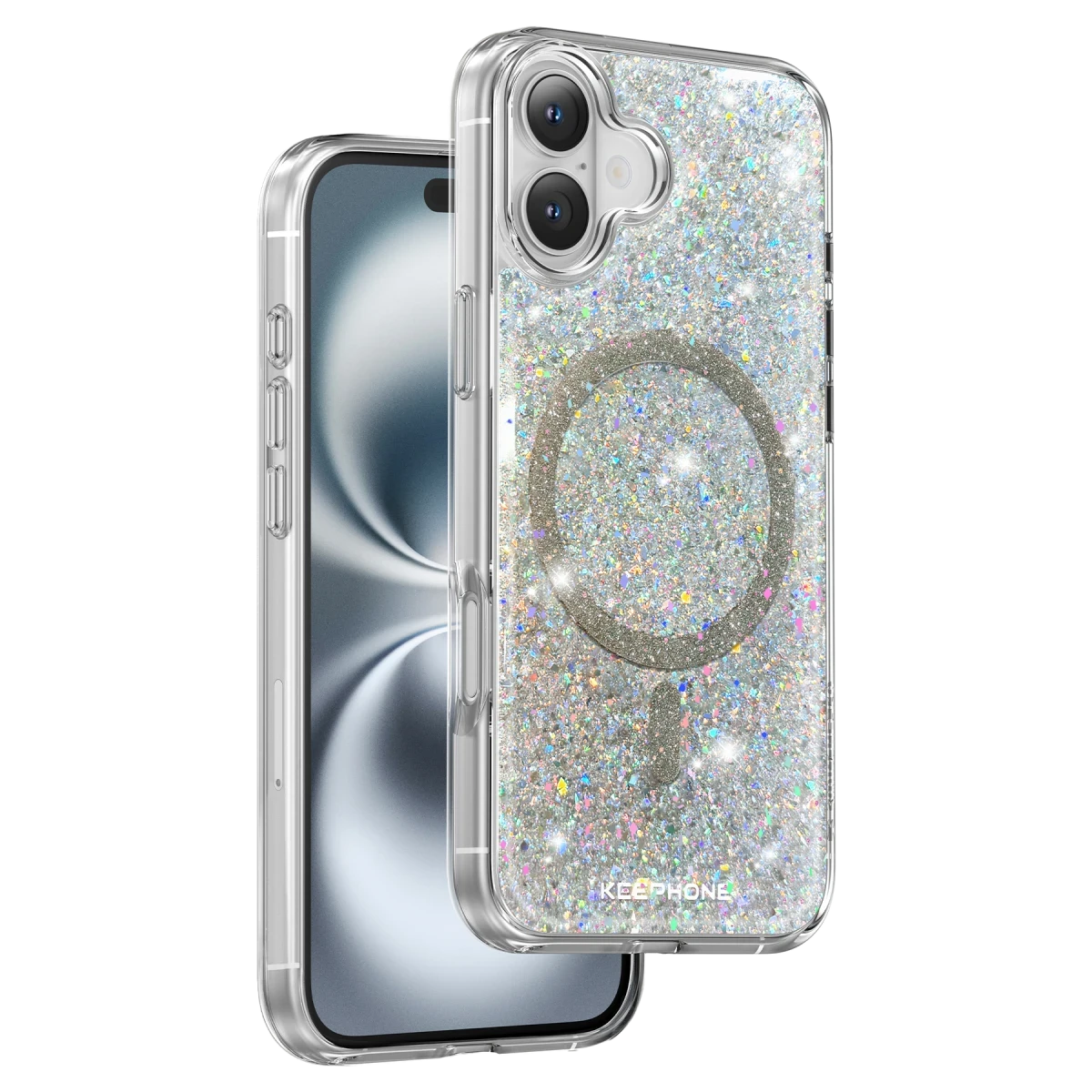 Keephone iPhone 16 Plus Interstellar Glitter Magsafe Kılıf - Gümüş