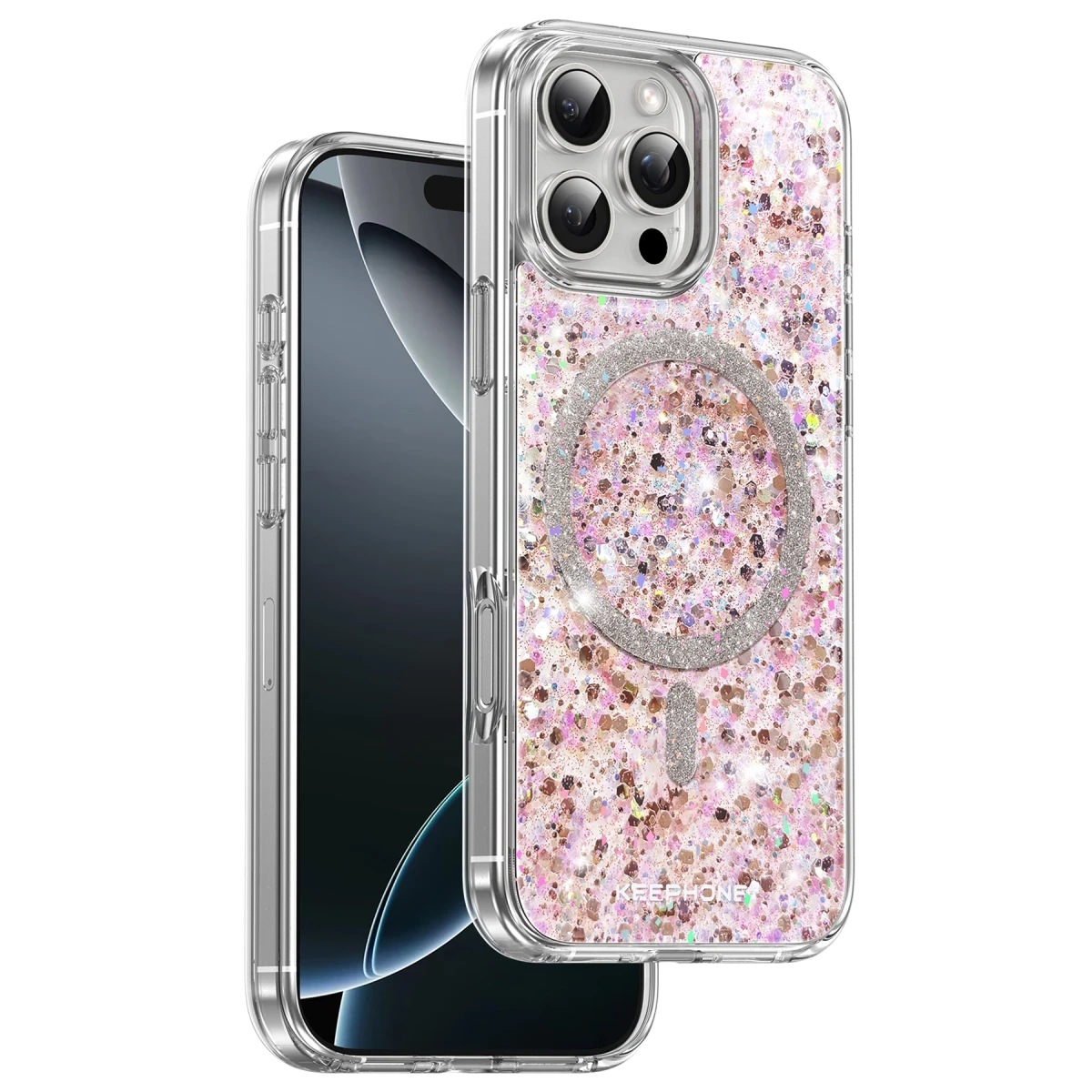 Keephone iPhone 16 Pro Interstellar Glitter Magsafe Kılıf - Pembe