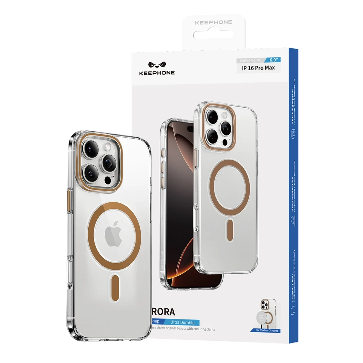 Keephone Apple iPhone 16 Pro Max Aurora Şeffaf Magsafe Kılıf - Çöl Titanyum