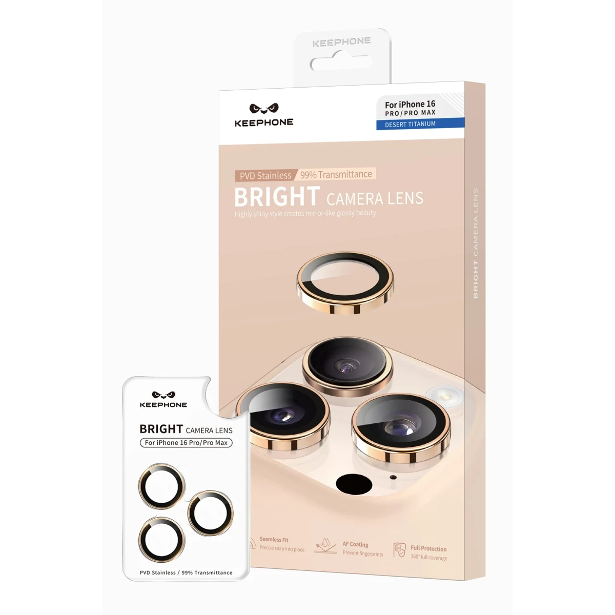 Keephone iPhone 16 Pro Max Bright PVD Metal Kamera Lens - Titanyum