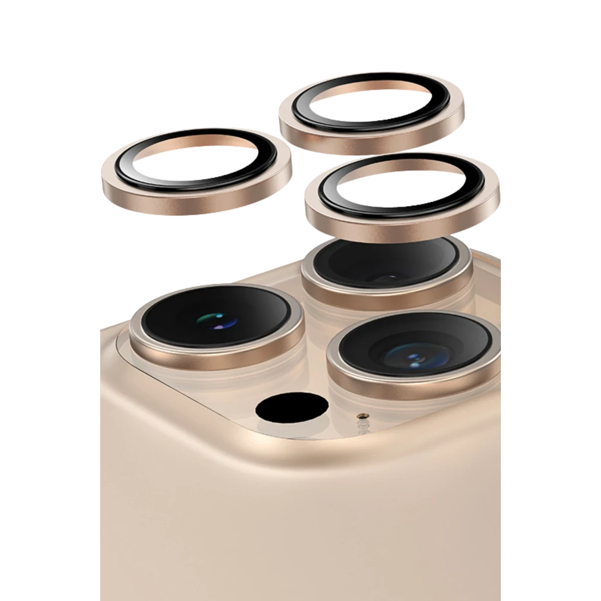 Keephone iPhone 16 Pro Max Capital Alüminyum AR Kamera Lens Koruyucu - Çöl Titanyum