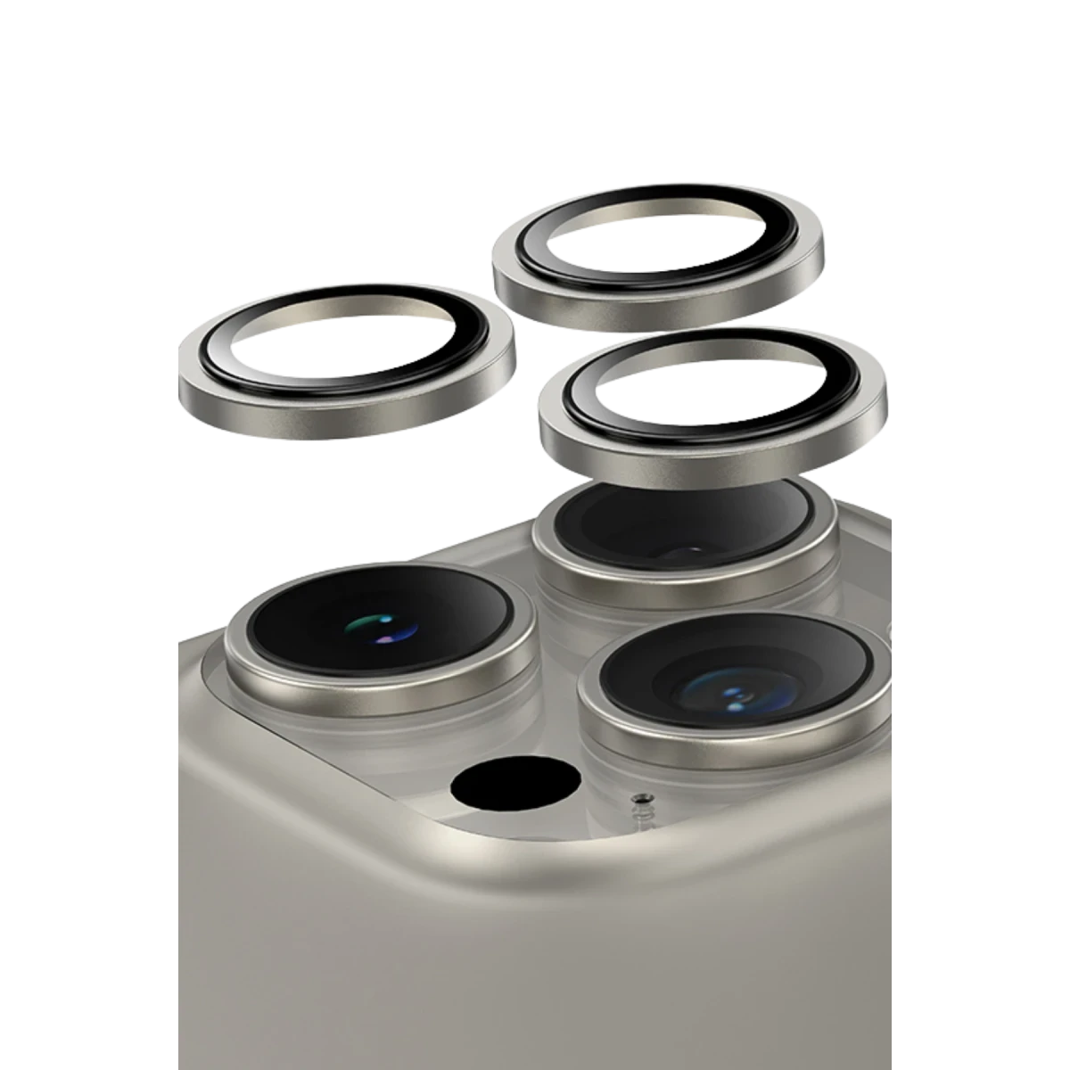 Keephone iPhone 16 Pro Max Capital Alüminyum AR Kamera Lens Koruyucu - Natural Titanyum