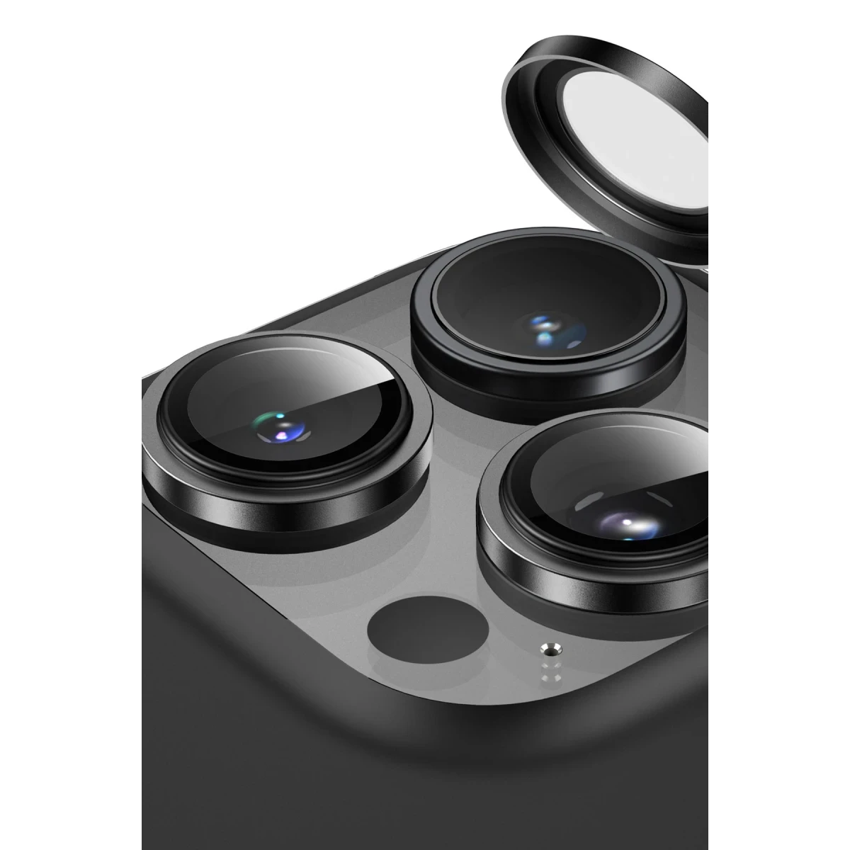Keephone Apple iPhone 16 Pro Max Capital Alüminyum AR Kamera Lens Koruyucu - Siyah